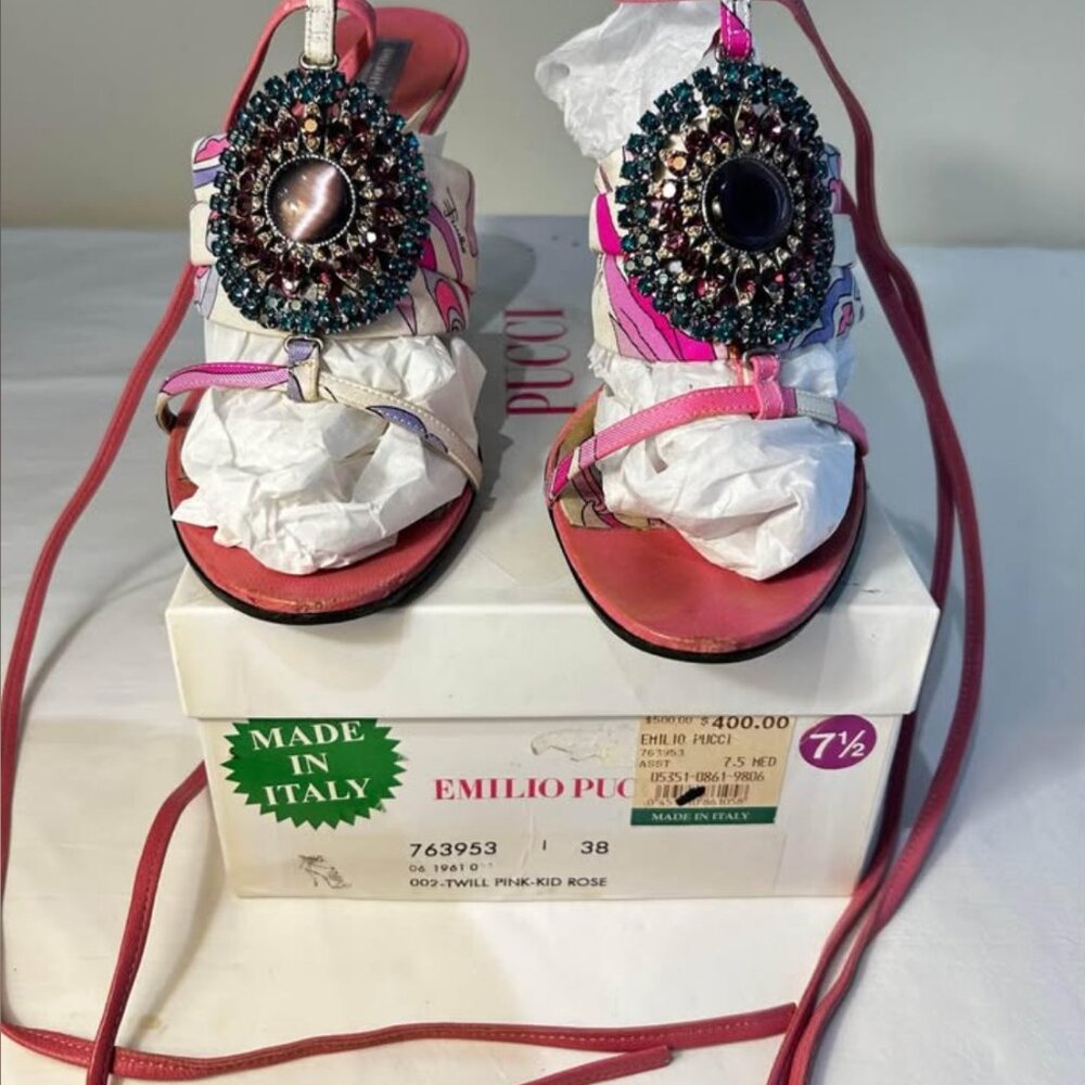 Emilio Pucci Womens Strappy & bejeweled heel Size 8 Pink